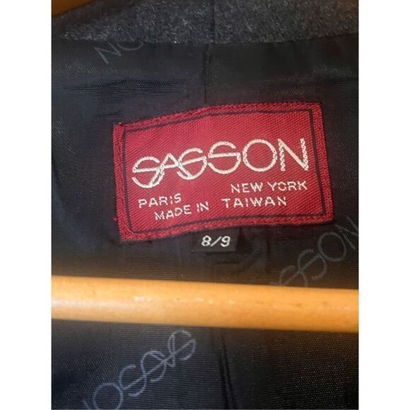 Vintage Sasson Wool Scalloped Preppy Grey open Front Blazer - Picture 4 of 5